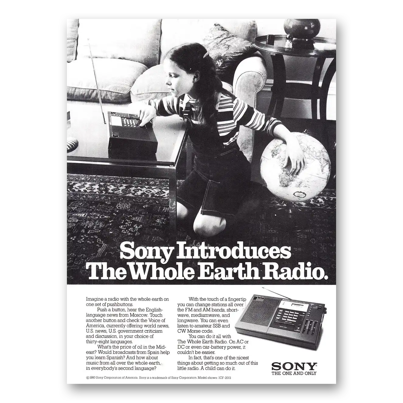 1980 Sony Radio Whole Earth Radio Imagine a Radio Vintage Magazine Print Ad