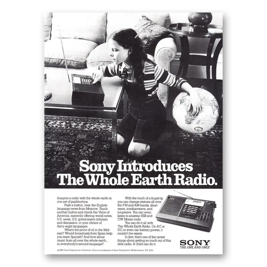 1980 Sony Radio Whole Earth Radio Imagine a Radio Vintage Magazine Print Ad