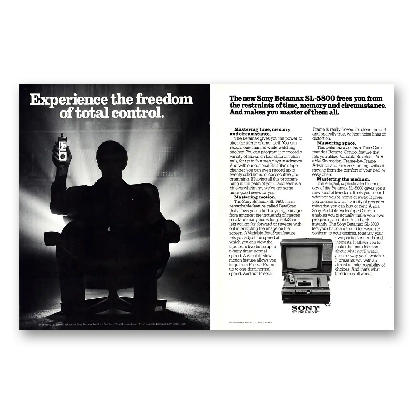 1980 Sony Betamax Freedom of Total Control Vintage Magazine Print Ad