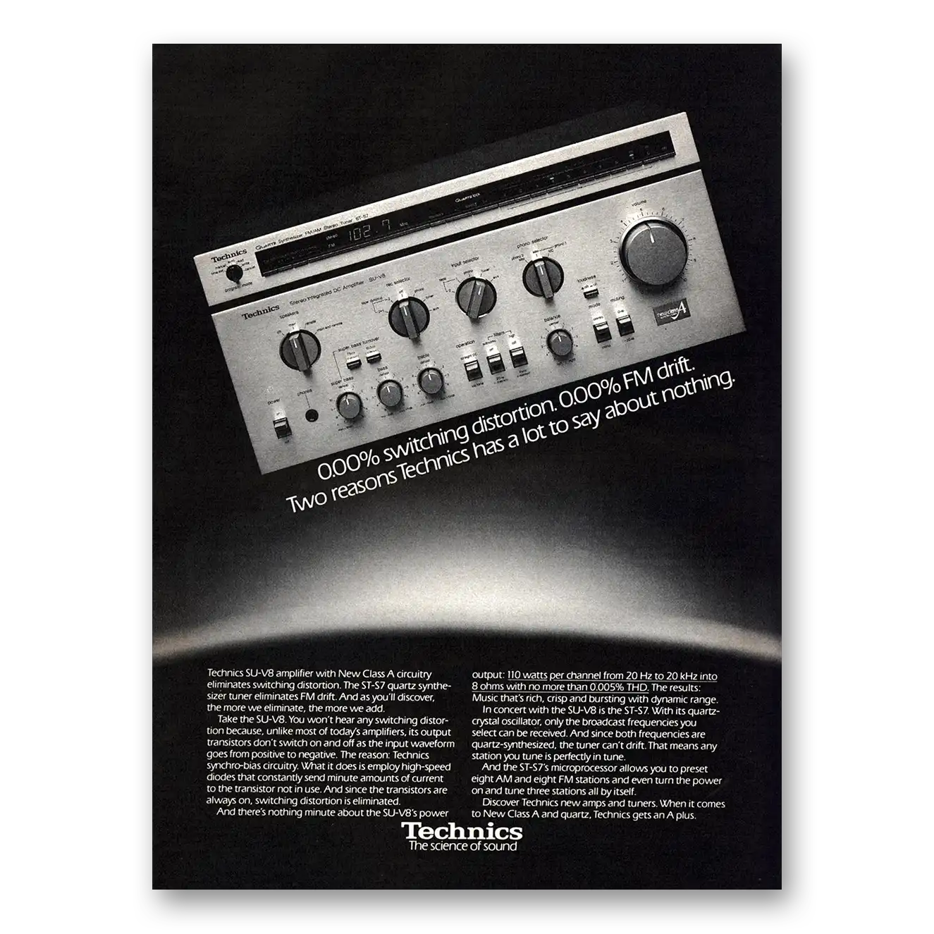 1980 Technics Amplifier Switching Distortion Vintage Magazine Print Ad