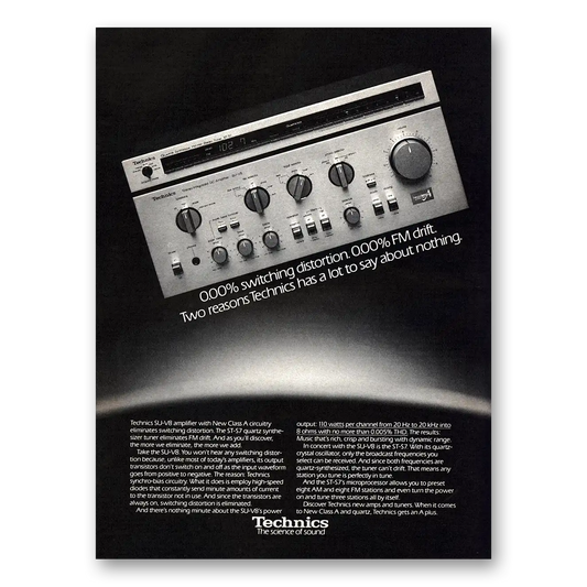 1980 Technics Amplifier Switching Distortion Vintage Magazine Print Ad