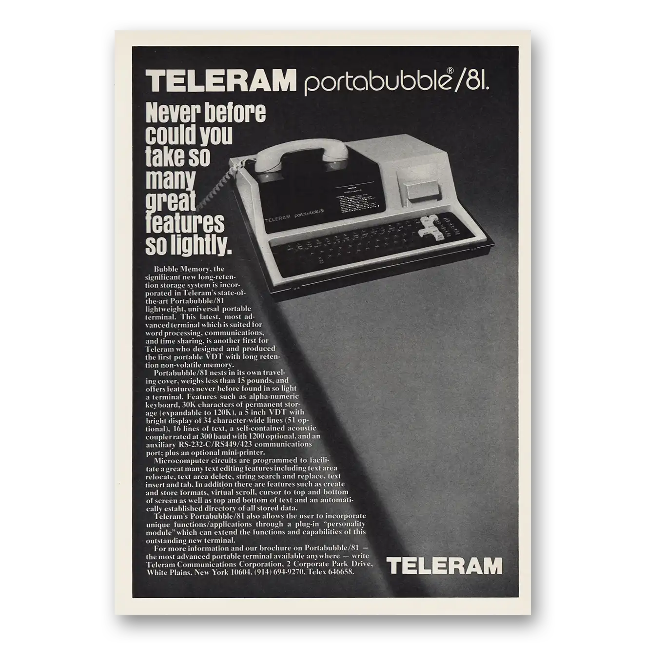 1980 Teleram Portabubble 81 Vintage Magazine Print Ad