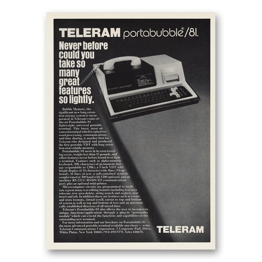 1980 Teleram Portabubble 81 Vintage Magazine Print Ad