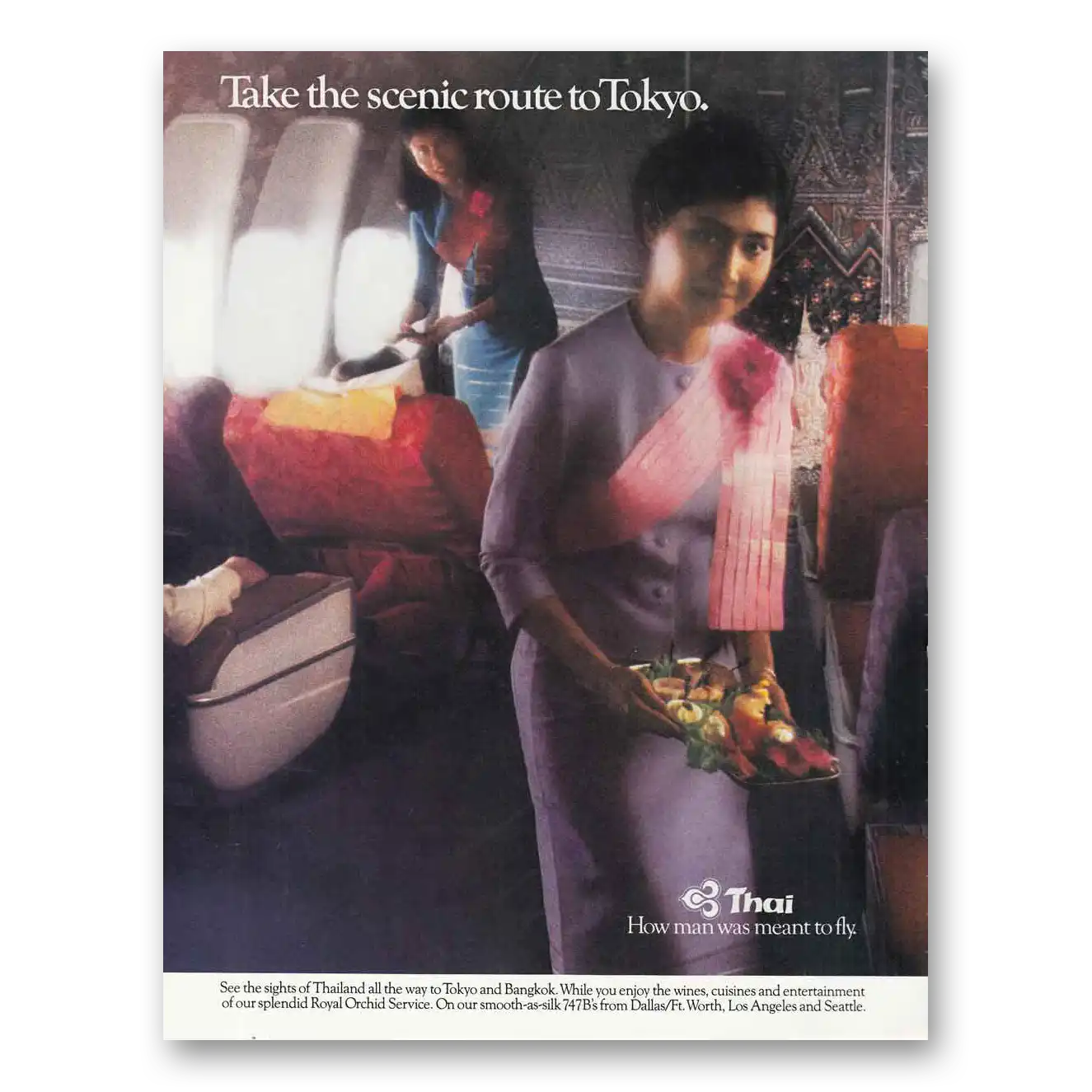 1980 Thai Airlines Take the Scenic Route Vintage Magazine Print Ad