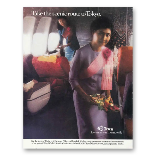 1980 Thai Airlines Take the Scenic Route Vintage Magazine Print Ad