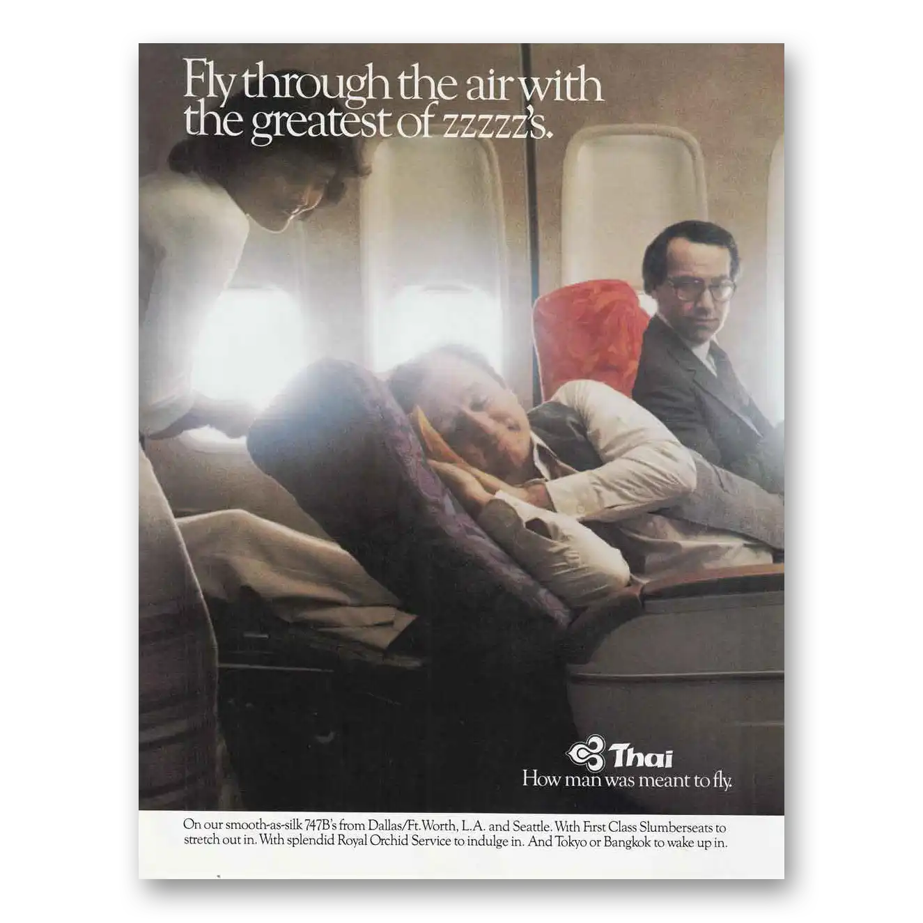 1980 Thai Airlines Greatest of Zzzzzs Vintage Magazine Print Ad