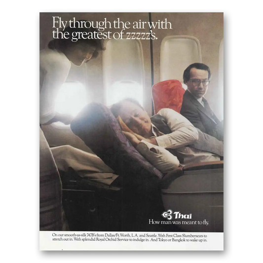 1980 Thai Airlines Greatest of Zzzzzs Vintage Magazine Print Ad