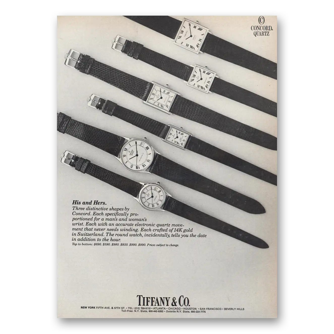 1980 Tiffany & Co His and Hers Watches Vintage Magazine Print Ad