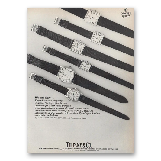 1980 Tiffany & Co His and Hers Watches Vintage Magazine Print Ad