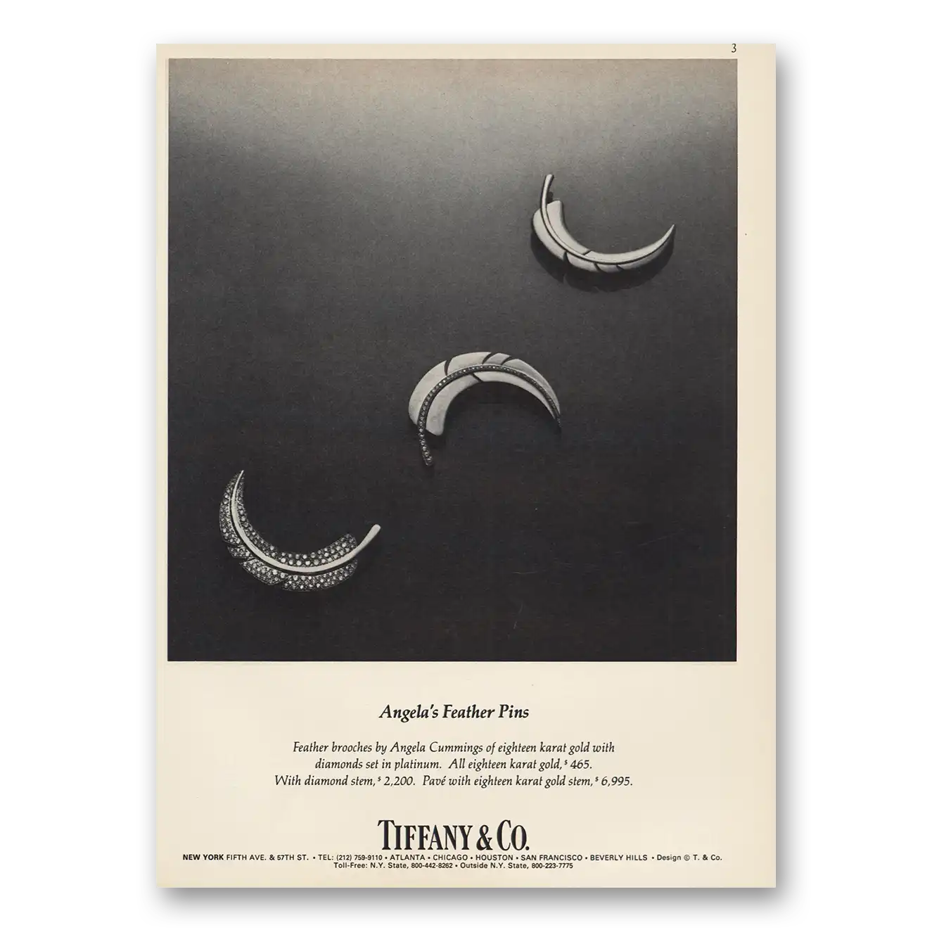 1980 Tiffany & Co Angelas Feather Pins Vintage Magazine Print Ad