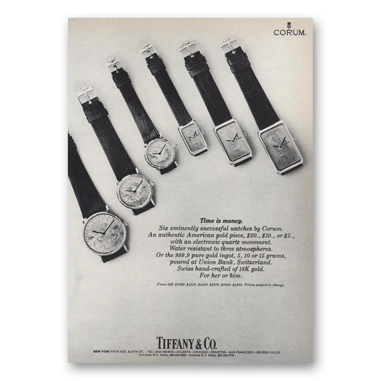 1980 Corum Watch Time Is Money Vintage Magazine Print Ad