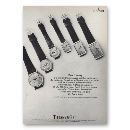 1980 Corum Watch Time Is Money Vintage Magazine Print Ad