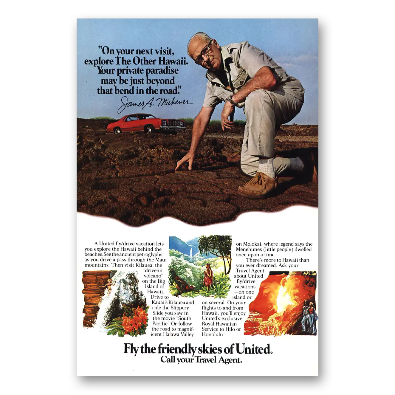 1980 United Airlines James Michener Other Hawaii Vintage Magazine Print Ad