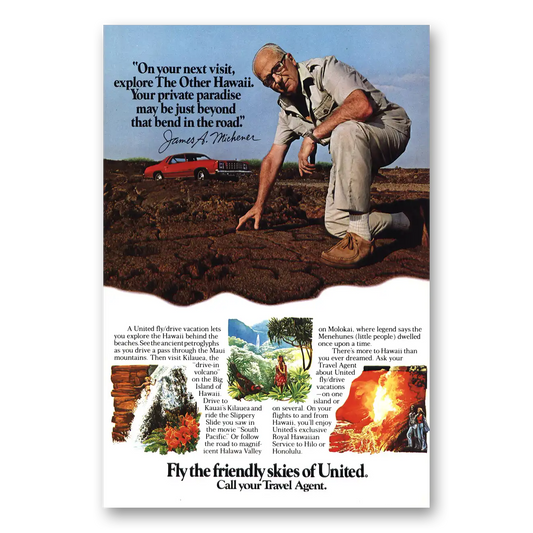 1980 United Airlines James Michener Other Hawaii Vintage Magazine Print Ad