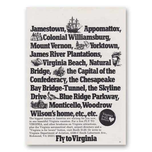 1980 Virginia Jamestown Appomattox Colonial Williamsburg Vintage Magazine Print Ad