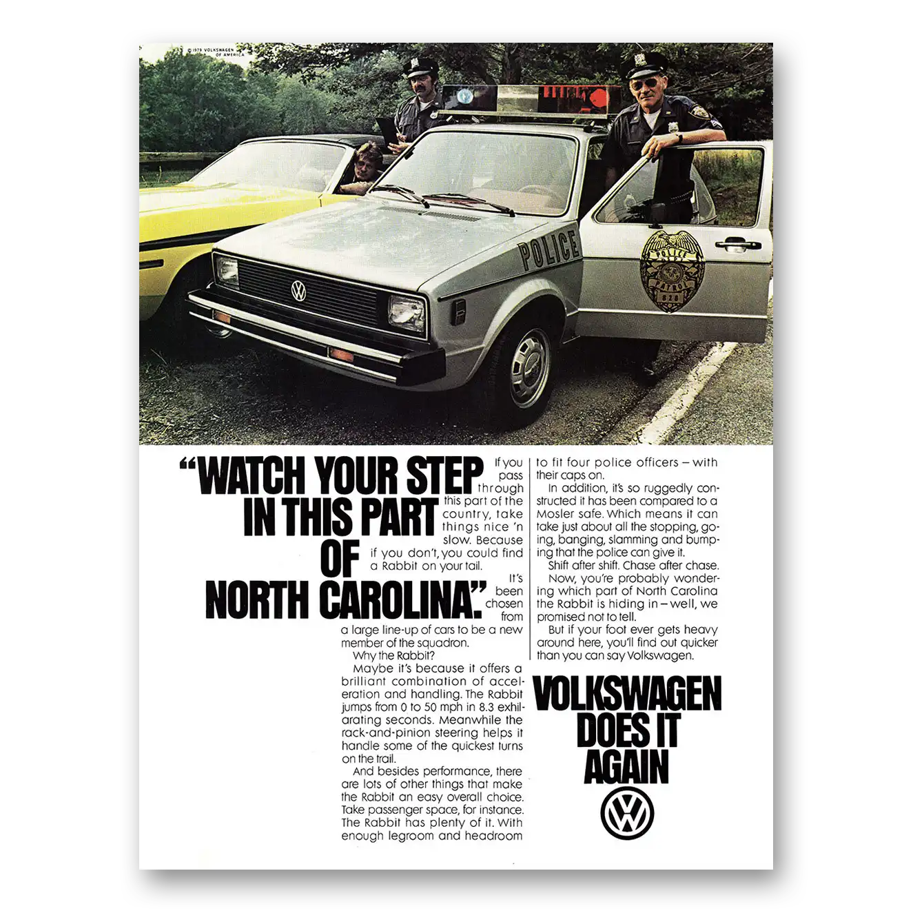 1980 Volkswagen Rabbit Your Step In This Part of North Carolina Vintage Magazine Print Ad