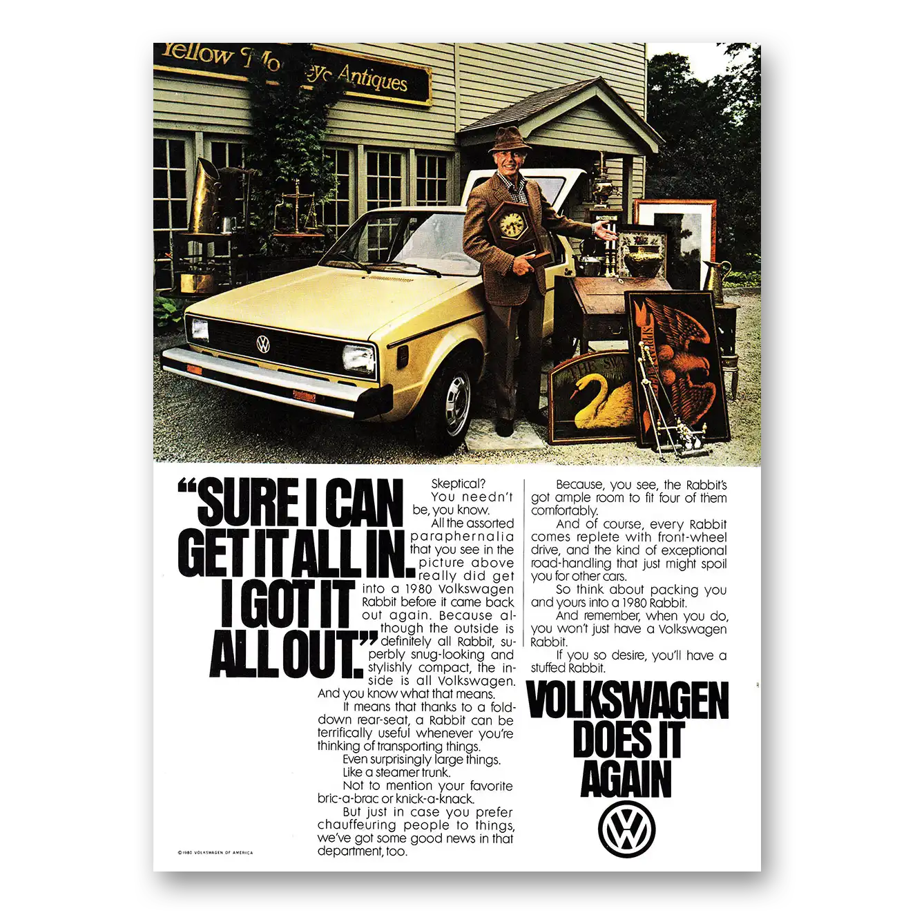 1980 Volkswagen Rabbit Sure I Can Get It All In Vintage Magazine Print Ad