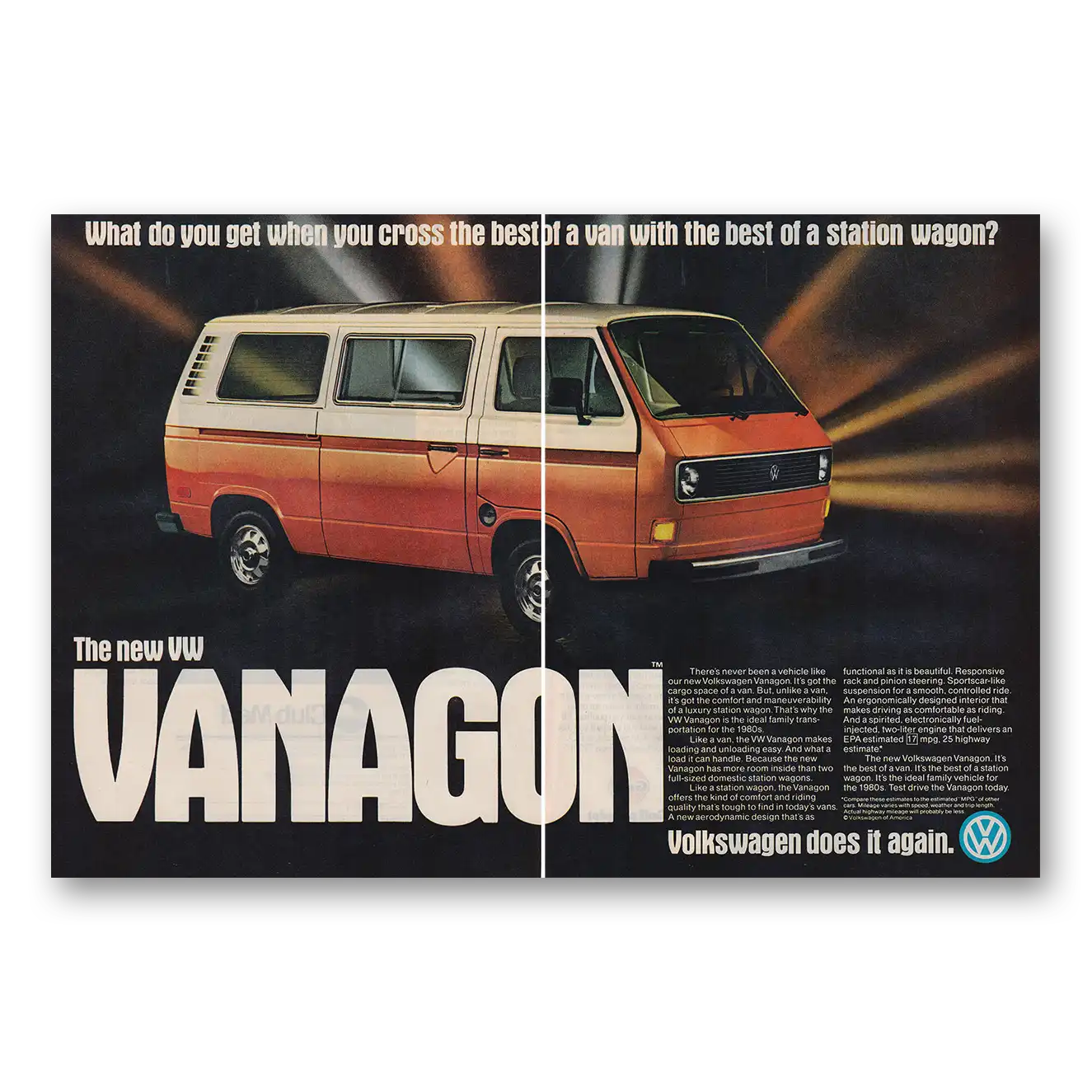 1980 Volkswagen Vanagon What Do You Get When You Cross Vintage Magazine Print Ad