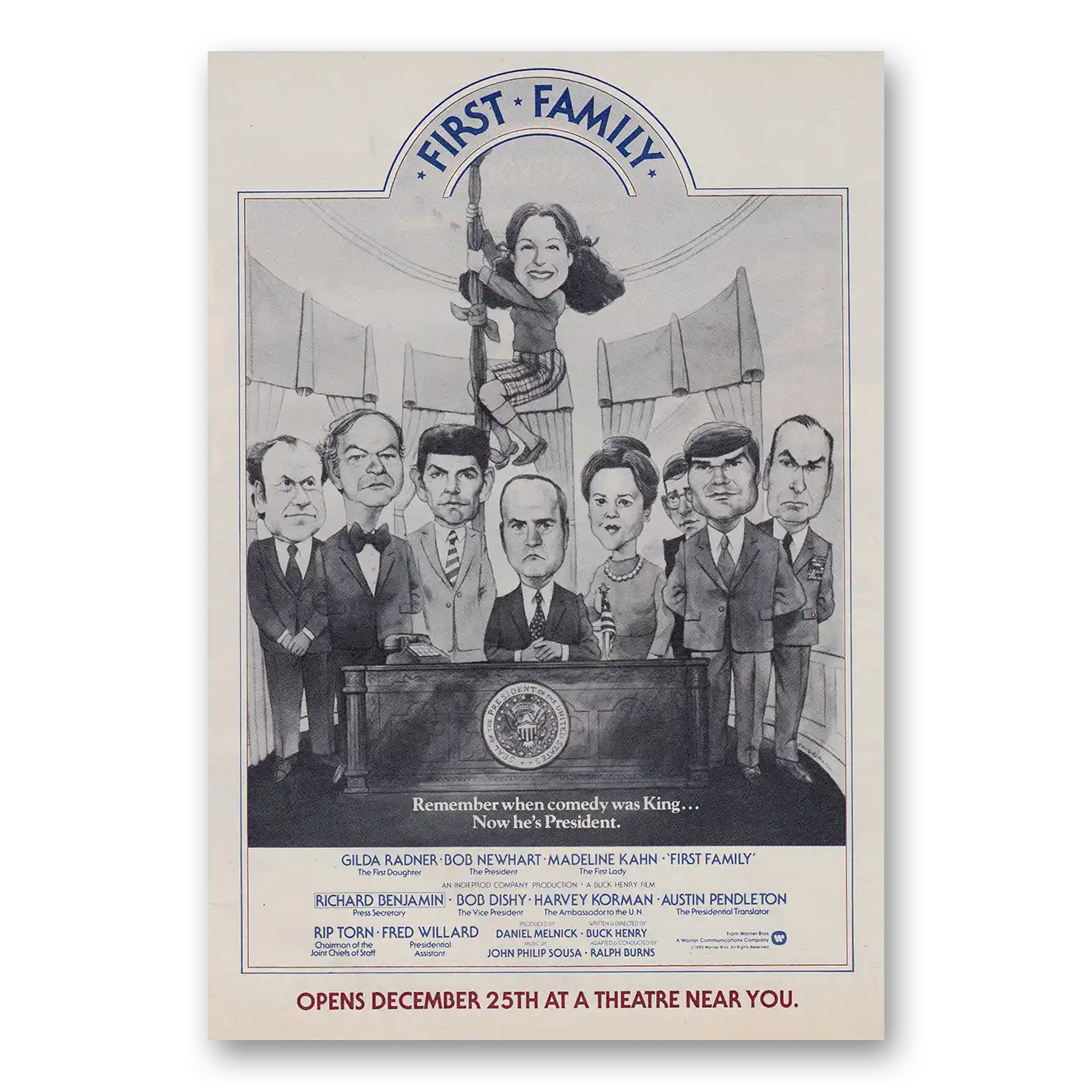 1980 First Family Movie Promo Bob Newhart Gilda Radner and Madeline Kahn Vintage Magazine Print Ad