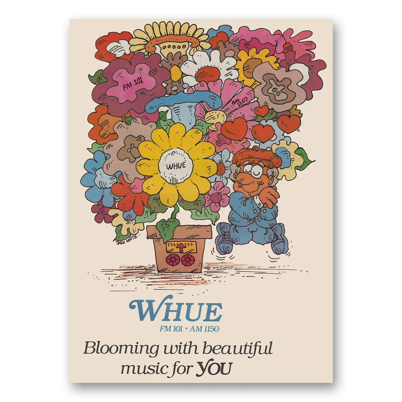 1980 WHUE Radio Promo Blooming With Beautiful Music Vintage Magazine Print Ad