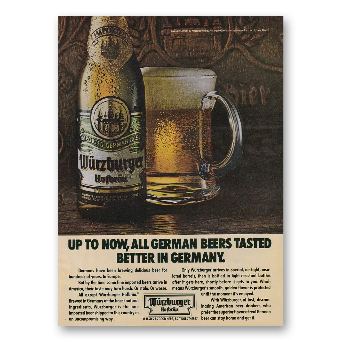 1980 Wurzburger Beer German Beers Tasted Better in Germany Vintage Magazine Print Ad