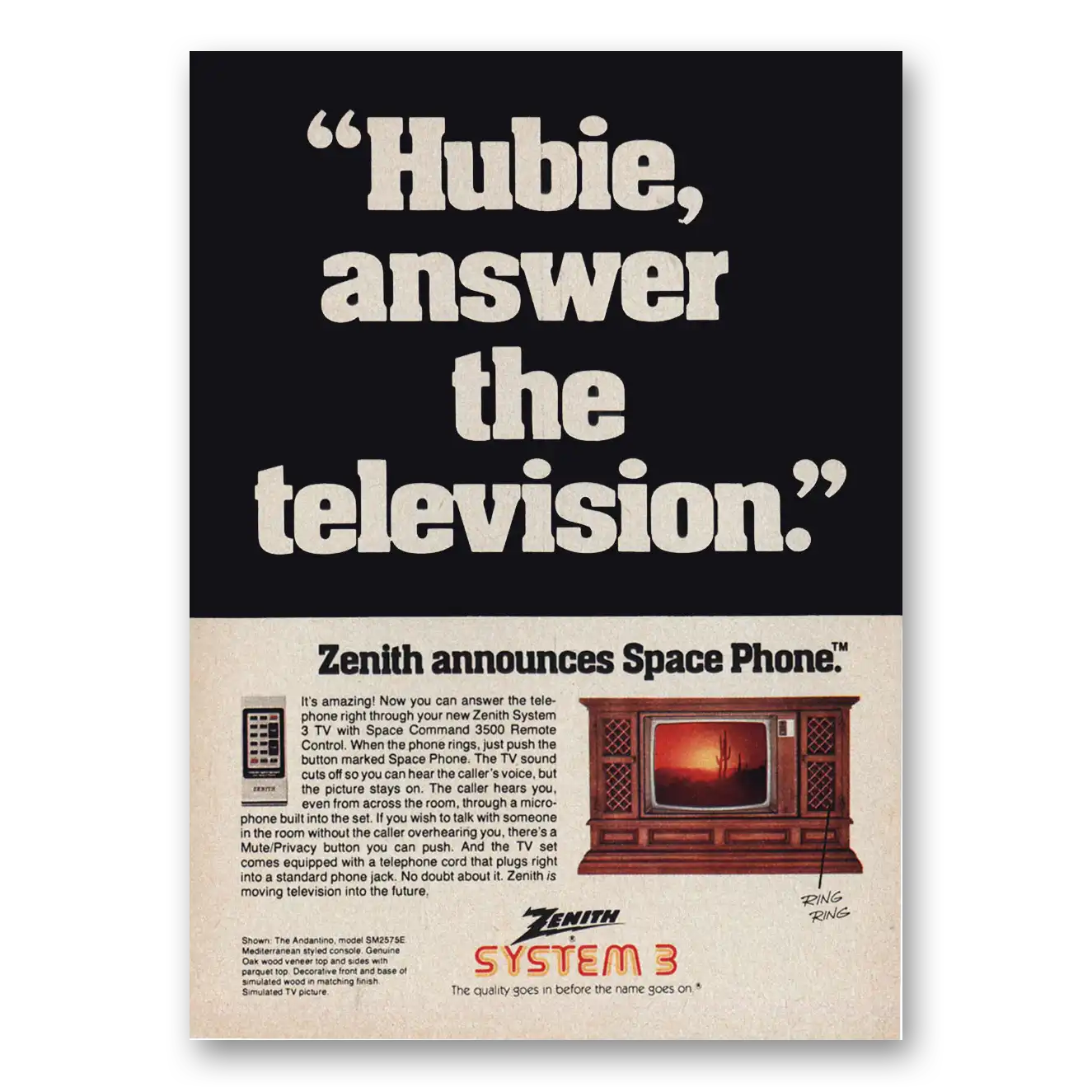 1980 Zenith Television Hubie Answer the Television Vintage Magazine Print Ad