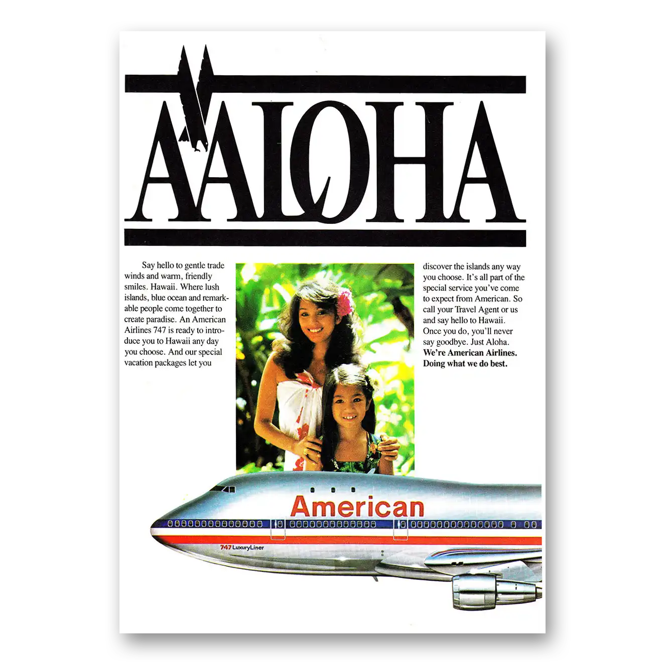 1981 American Airlines Aloha Say Hello to Gentle Trade Winds Vintage Magazine Print Ad