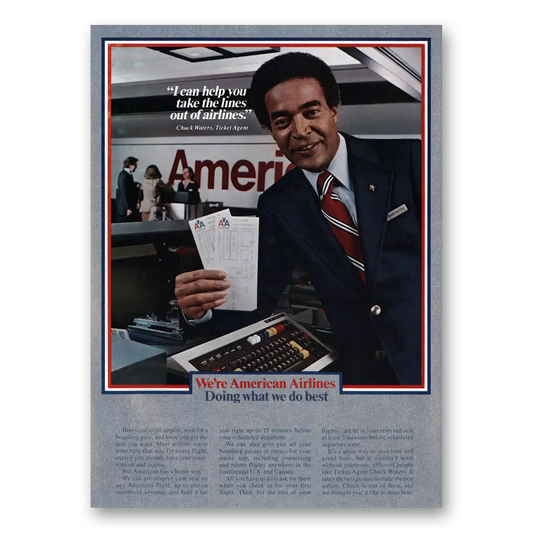 1981 American Airlines Chuck Waters Ticket Agent Vintage Magazine Print Ad