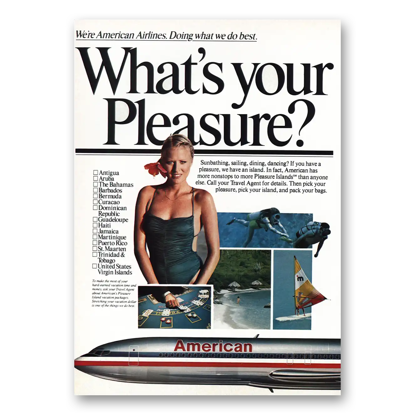 1981 American Airlines Whats Your Pleasure Vintage Magazine Print Ad