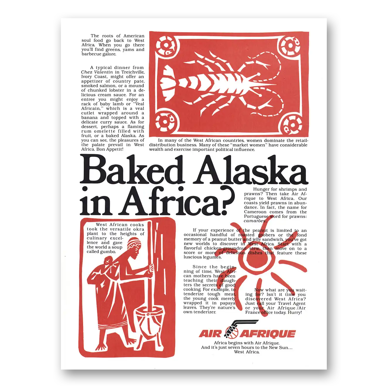 1981 Air Afrique Baked Alaska in Africa Vintage Magazine Print Ad