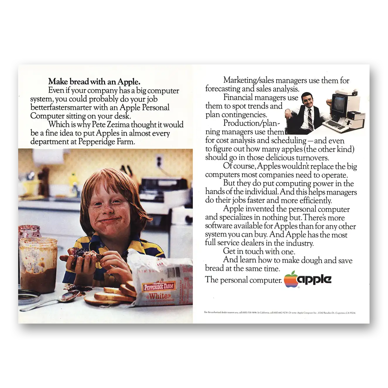 1981 Apple Computer Make Bread with Apple Vintage Magazine Print Ad