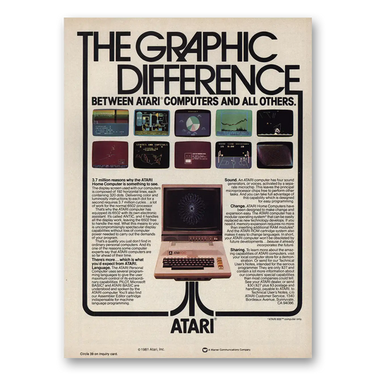 1981 Atari The Graphic Difference Vintage Magazine Print Ad