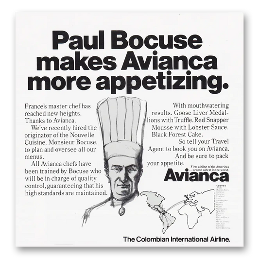 1981 Avianca Airlines Paul Bocuse Makes Avianca More Appetizing Vintage Magazine Print Ad