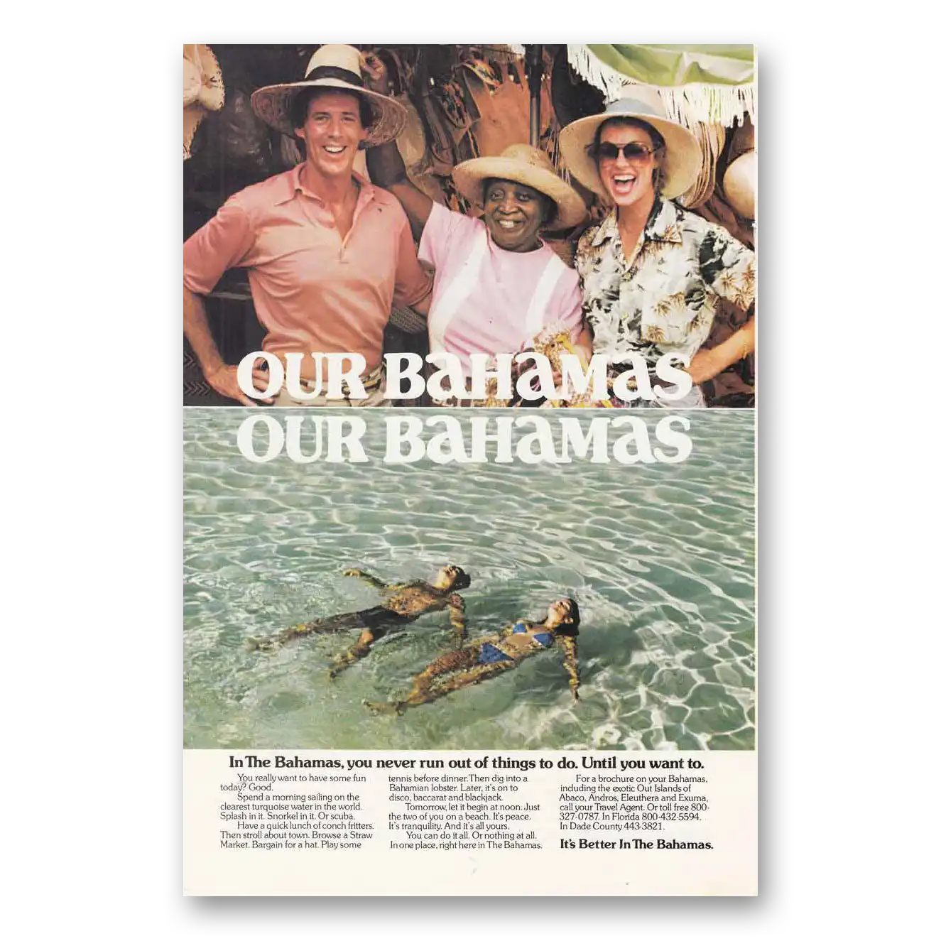 1981 Bahamas Market Swimming Vintage Magazine Print Ad