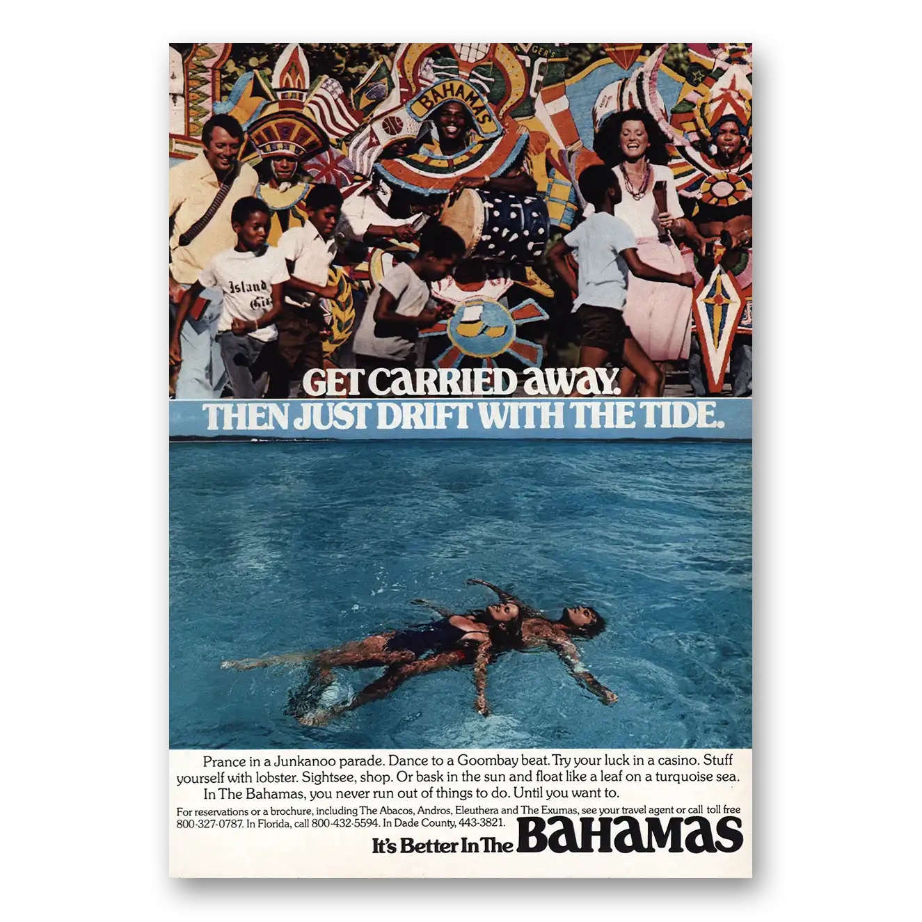 1981 Bahamas Get Carried Away Vintage Magazine Print Ad