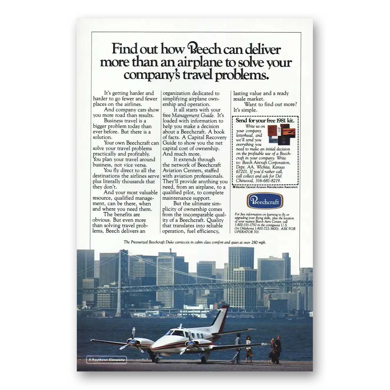 1981 Beechcraft Duke Can Deliver More Than an Airplane Vintage Magazine Print Ad