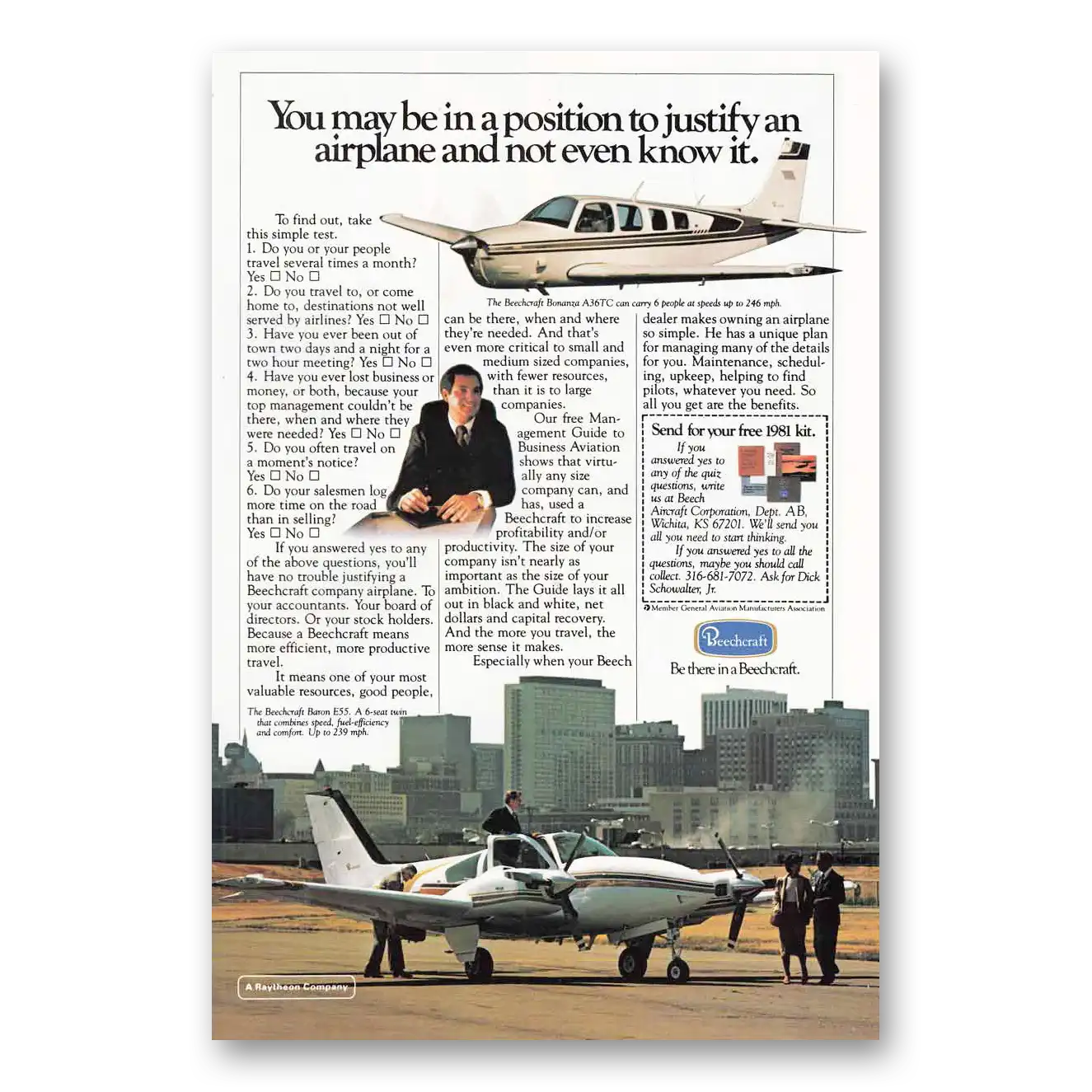 1981 Beechcraft Bonanza Position to Justify Vintage Magazine Print Ad