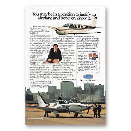 1981 Beechcraft Bonanza Position to Justify Vintage Magazine Print Ad