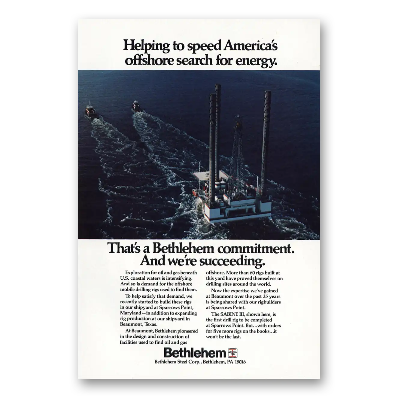 1981 Bethlehem Steel Offshore Search for Energy Vintage Magazine Print Ad