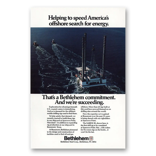 1981 Bethlehem Steel Offshore Search for Energy Vintage Magazine Print Ad