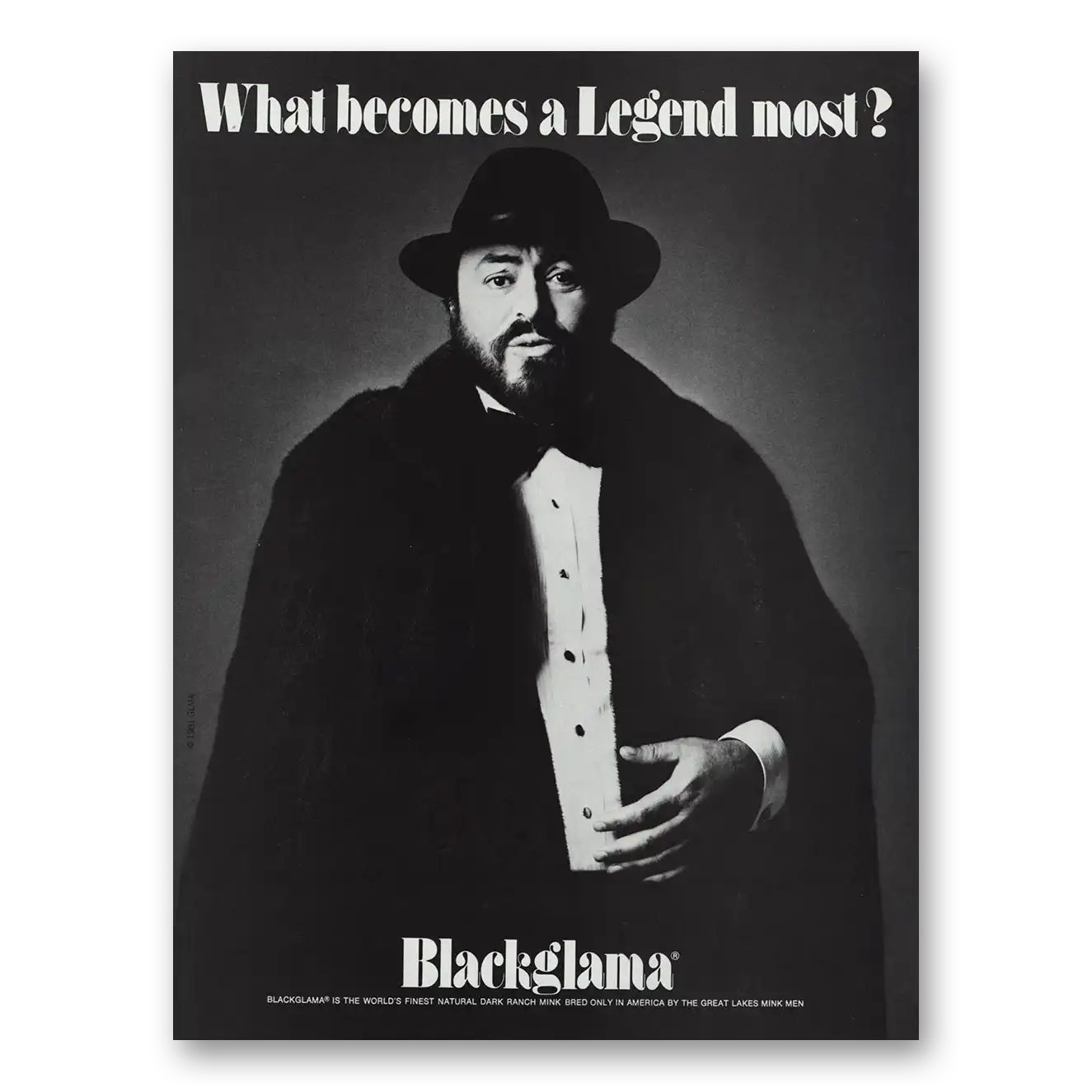 1981 Blackglama Luciano Pavarotti Vintage Magazine Print Ad