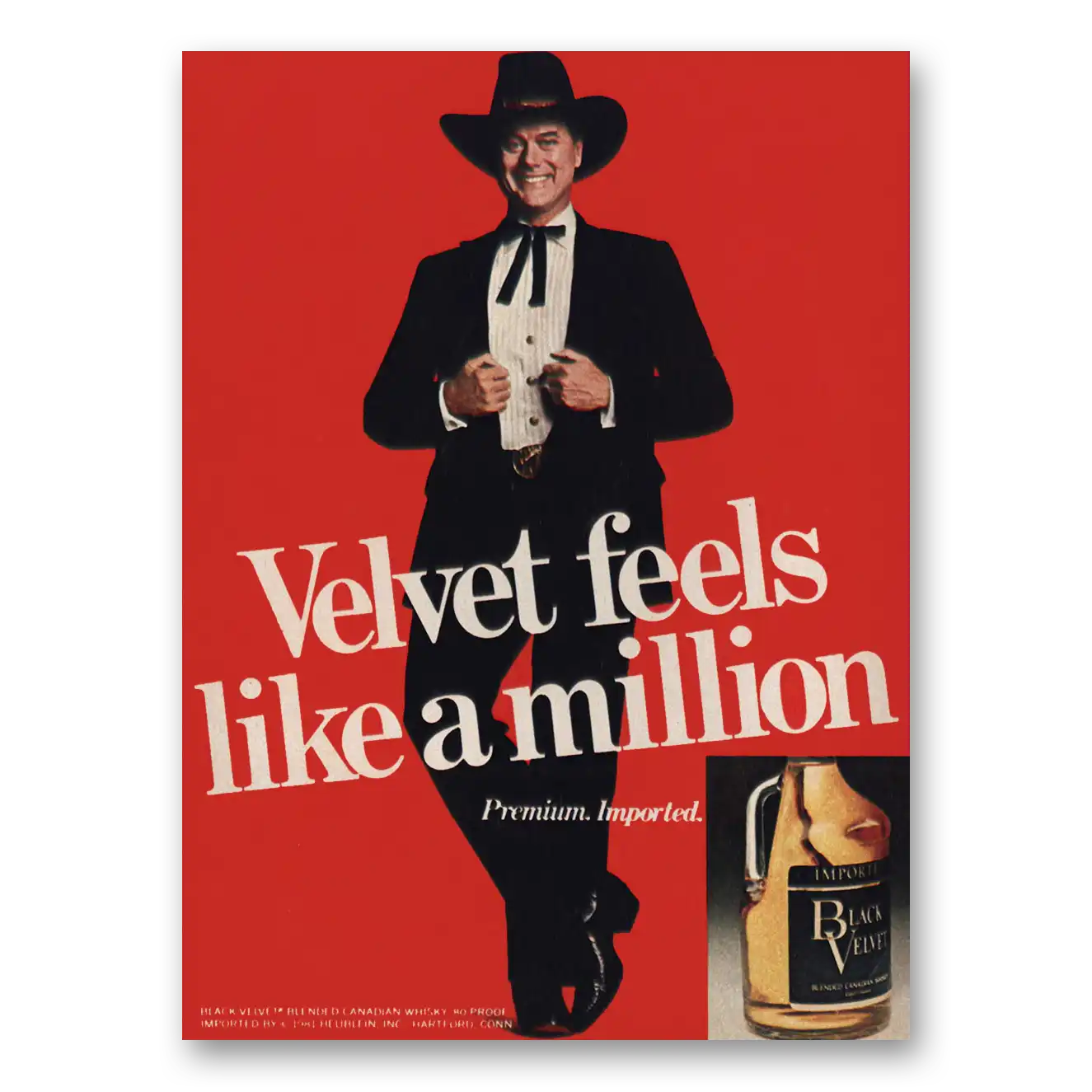 1981 Black Velvet Whisky Feels Like a Million Larry Hagman Vintage Magazine Print Ad