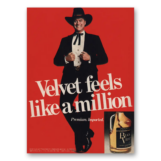 1981 Black Velvet Whisky Feels Like a Million Larry Hagman Vintage Magazine Print Ad