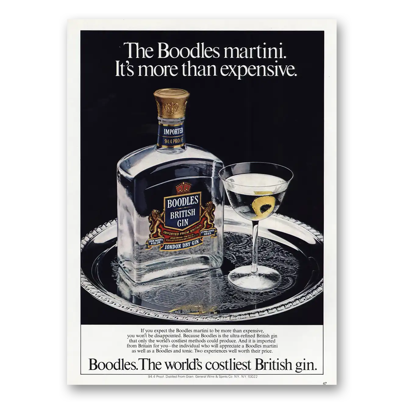 1981 Boodles British Gin Martini Its More Than Expensive Vintage Magazine Print Ad