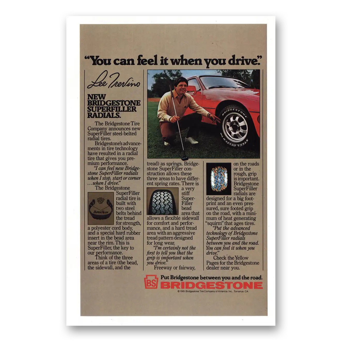 1981 Bridgestone Tires Lee Trevino Vintage Magazine Print Ad