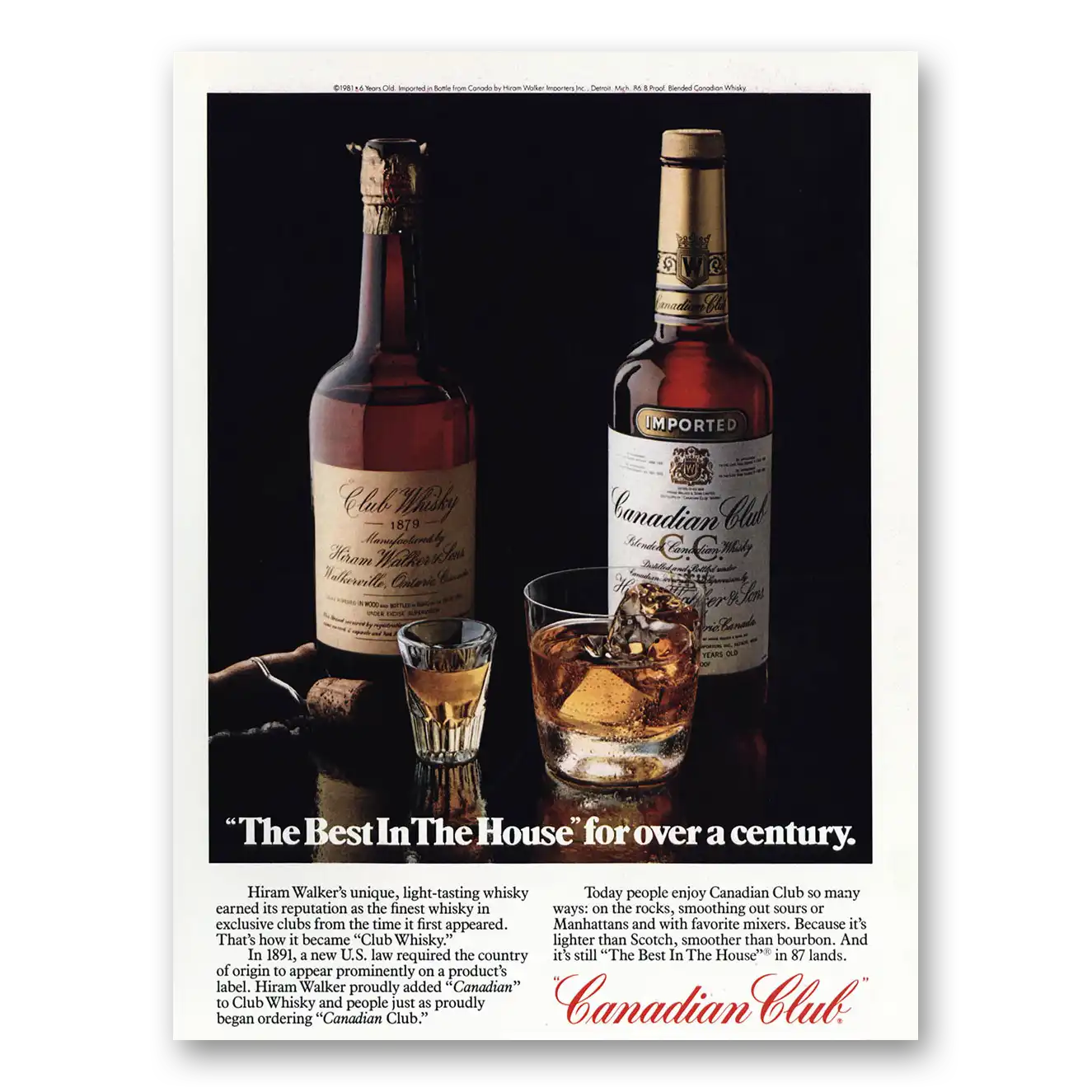 1981 Canadian Club Best In the House Over a Century Vintage Magazine Print Ad