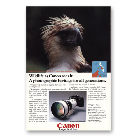 1981 Canon Camera Philippine Eagle Vintage Magazine Print Ad