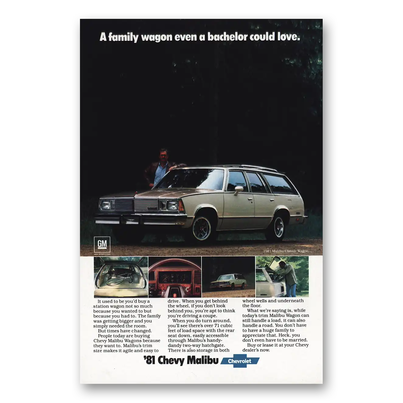 1980 Chevrolet Malibu Family Wagon Even a Bachelor Could Love Vintage Magazine Print Ad