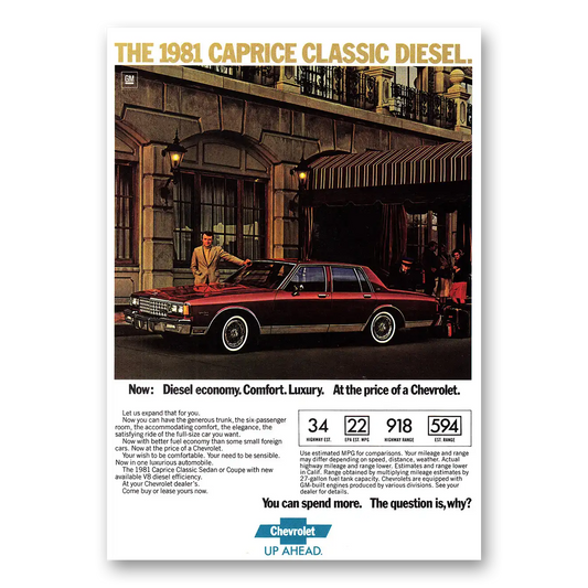 1981 Chevrolet Caprice Classic Diesel Comfort Luxury Vintage Magazine Print Ad