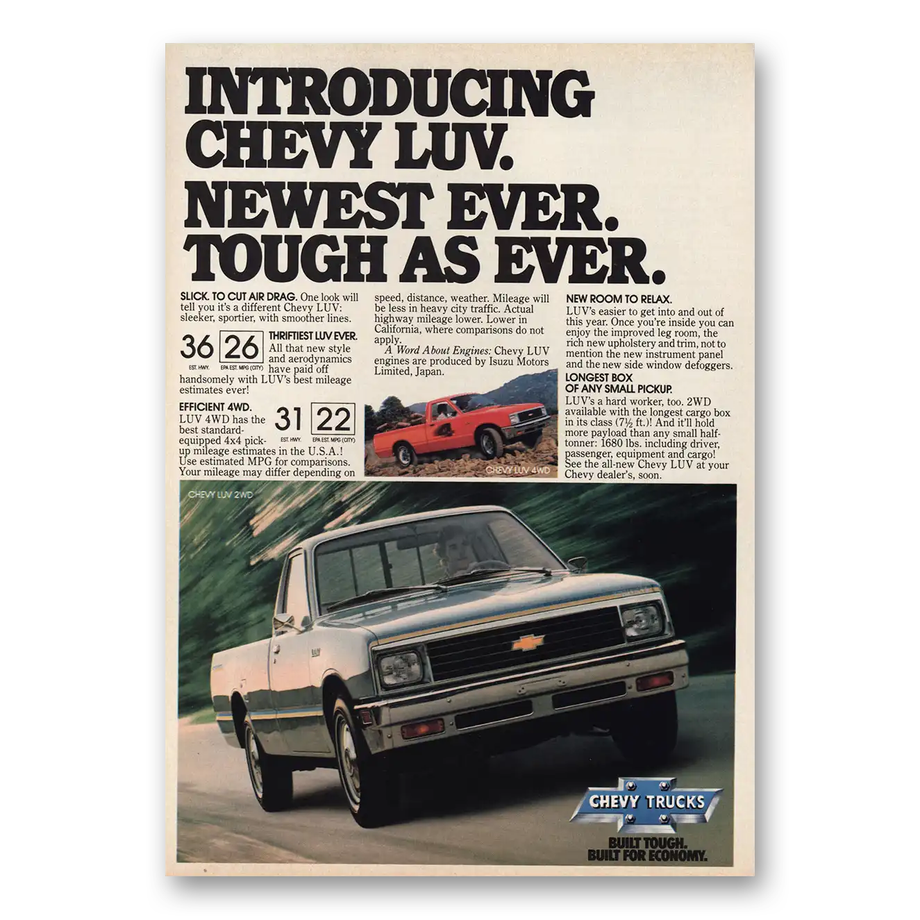 1981 Chevy Luv Pickup Newest Ever Tough As Ever Vintage Magazine Print Ad